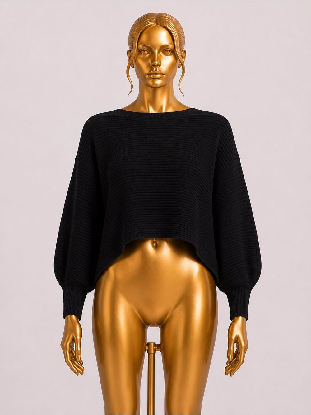 Zara Black Thick Ribbed Cropped Sweater